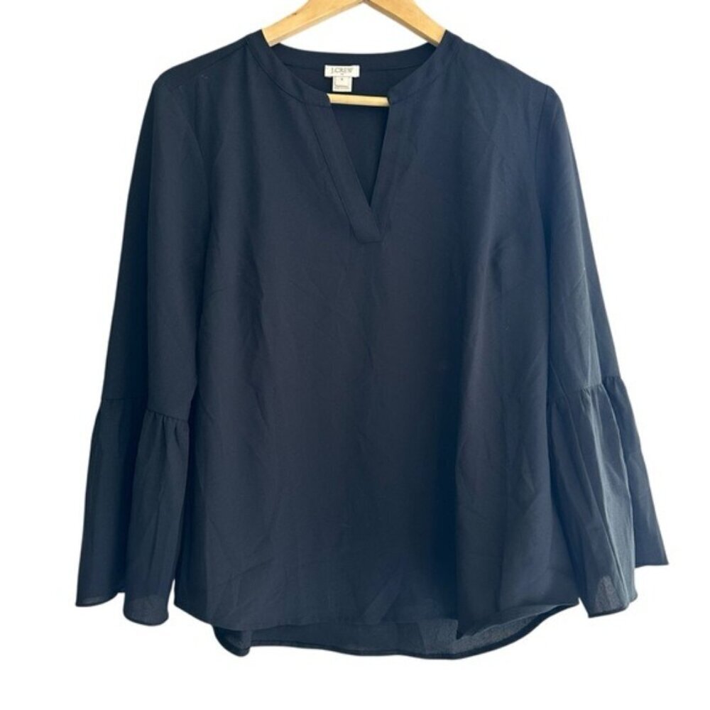 J. Crew Top Womens Size Medium Black Long Sleeve Bell Flare Cuffs Boat Neck